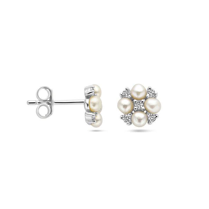 Ohrstecker Perle und Zirkonia Silber rhodiniert