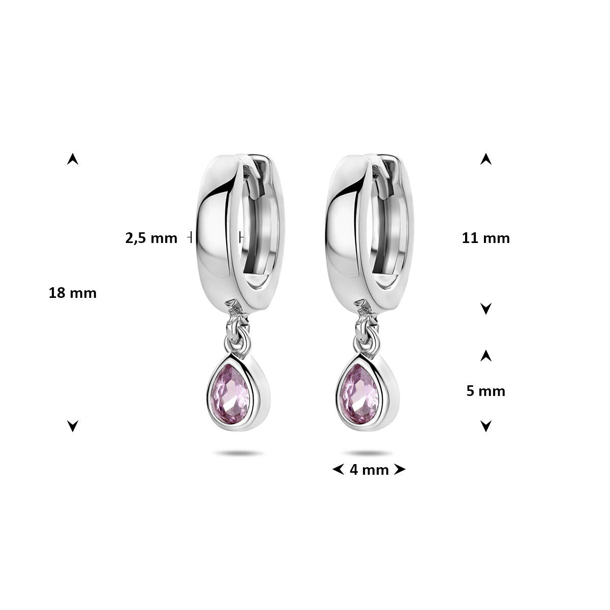 Rhodinierte 925er Silber Klappcreolen mit rosa Zirkonia