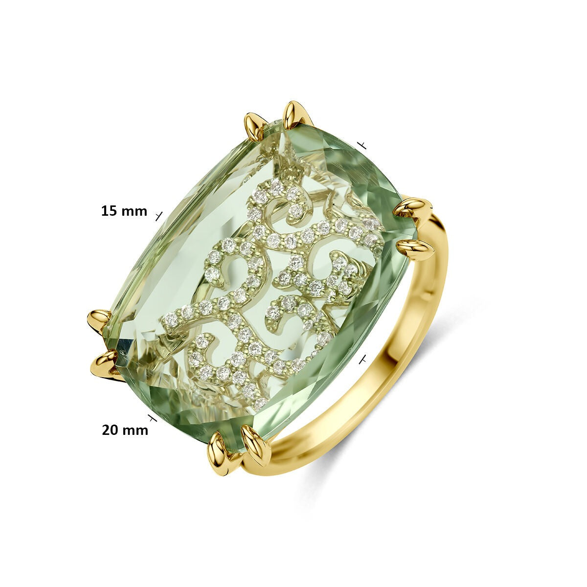 14k Geelgouden ring met groene amethist en diamant