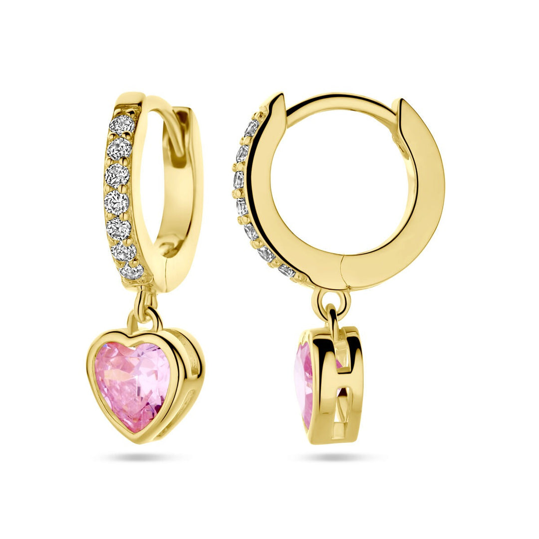 Ohrringe Herz rosa und weiß Zirkonia 1 Mikron Silber vergoldet (gelb)