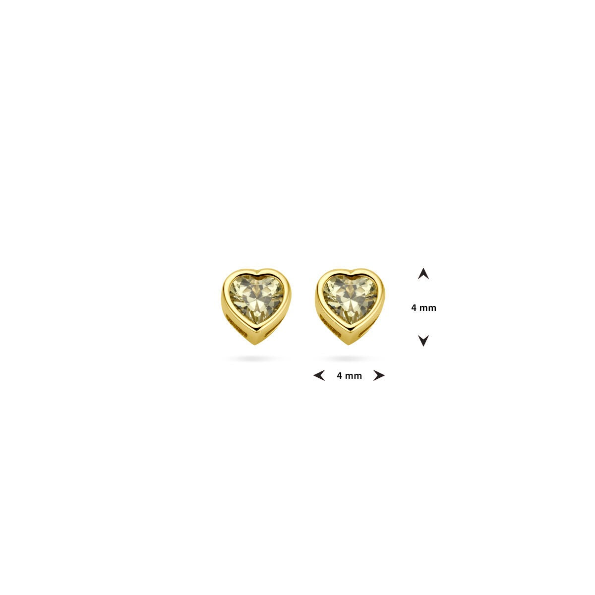14k Gelbgold Kinder Ohrstecker mit rotem Zirkonia – Herzform 4x4mm