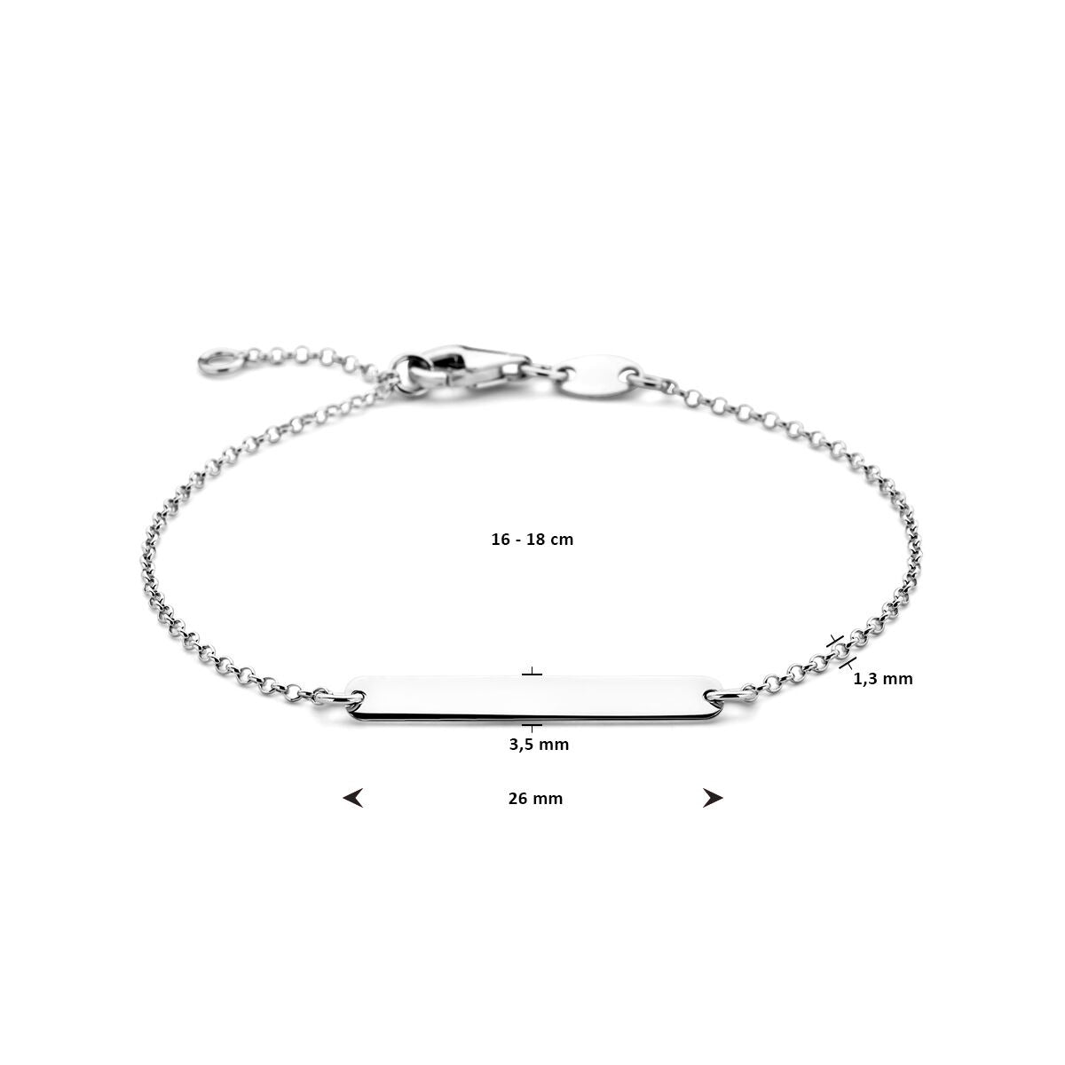 Rhodiniertes Damen-Gravurarmband aus Silber mit rechteckiger Platte