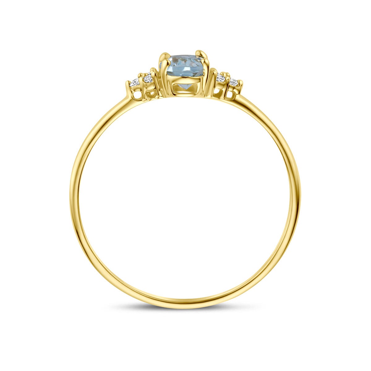 14k Geelgouden ring met blauwe topaas en zirkonia