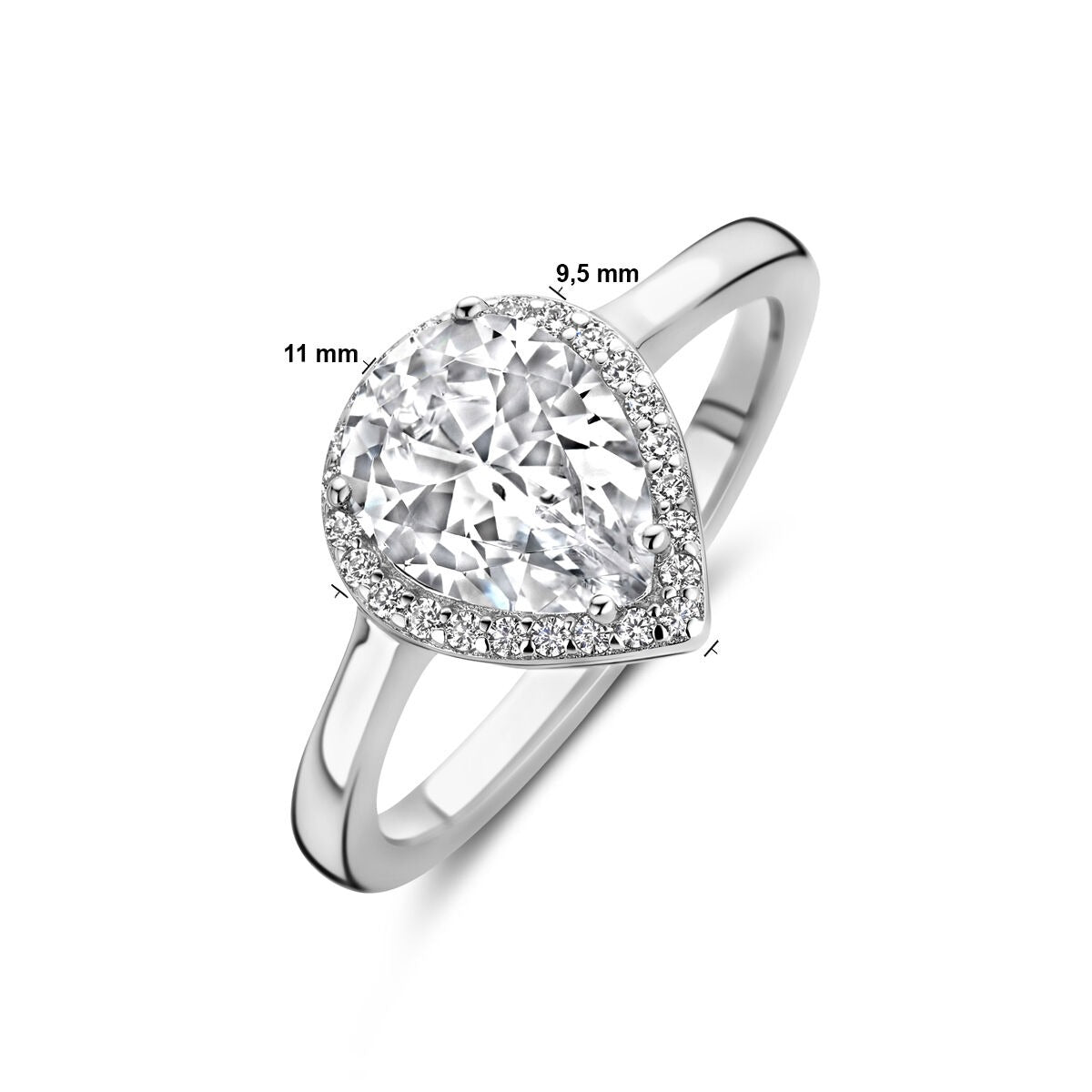 Rhodinierter Silberring mit birnenförmigem Zirkonia – 11 mm breit