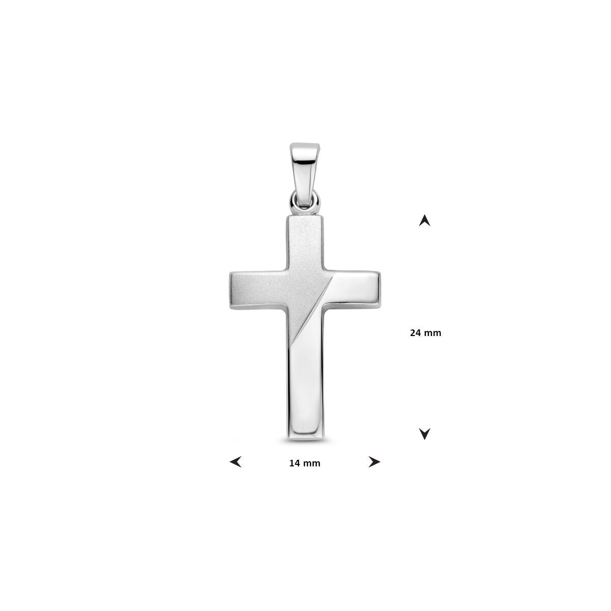 Silberner Kreuzanhänger – rhodiniertes 925er Silber mit mattierten, polierten und diamantgefrästen Details
