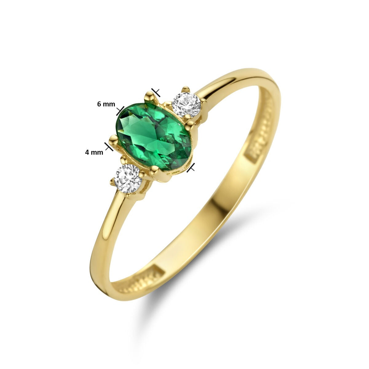 14 Karat Gelbgoldring mit grünem Zirkonia – oval geschliffen