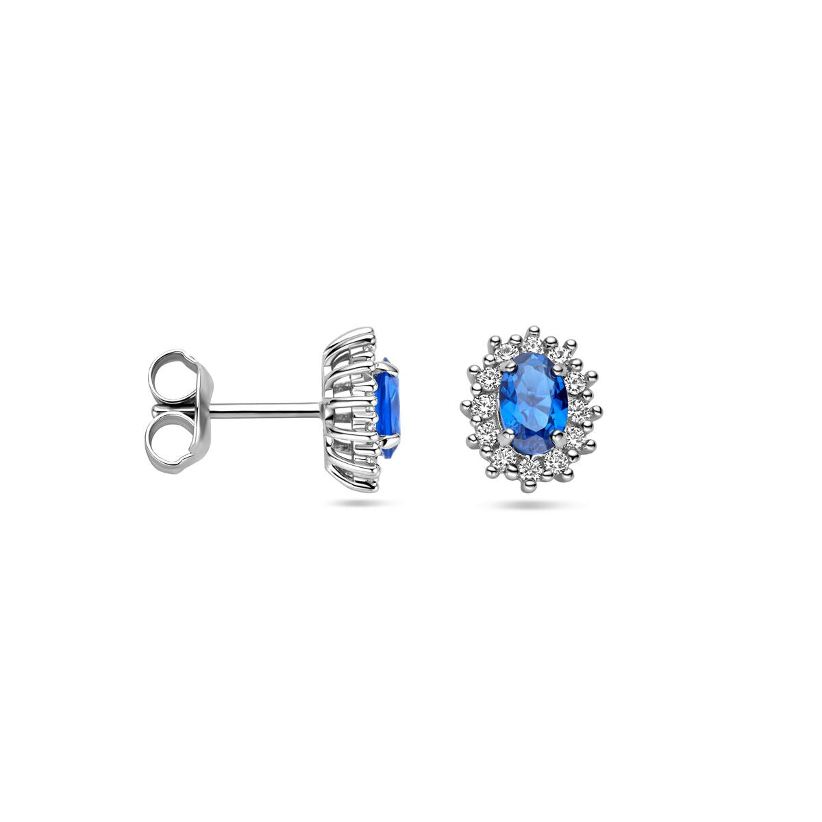 Silberohrstecker mit Saphir und Zirkonia – rhodiniert 925