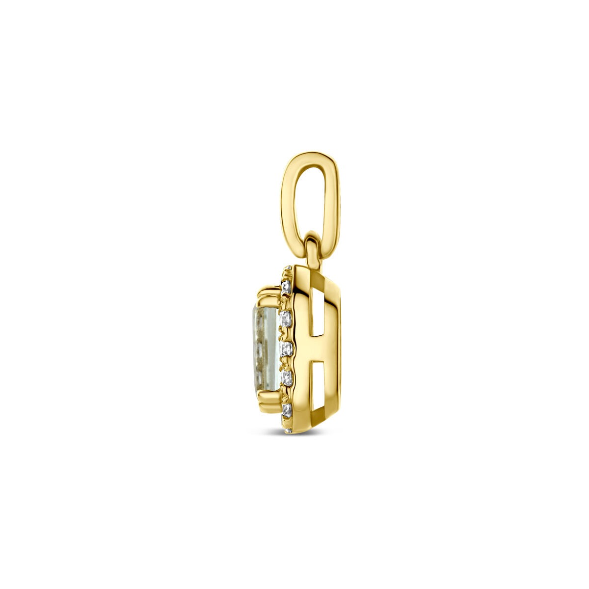 14 Karat Gelbgold-Anhänger mit grünem Amethyst und im Labor gezüchtetem Diamanten