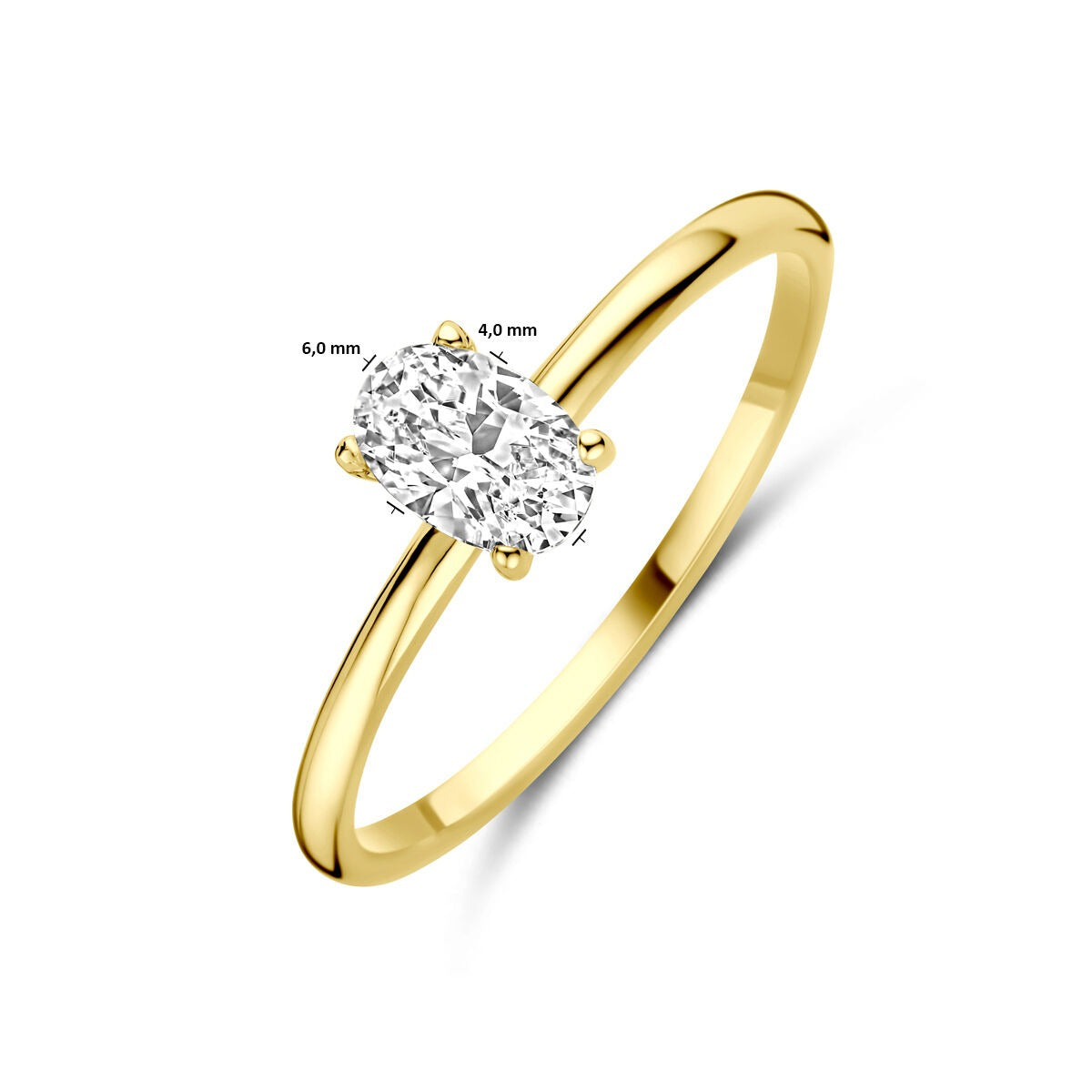 14K Gelbgold Damenring mit ovalem Zirkonia – Solitärfassung