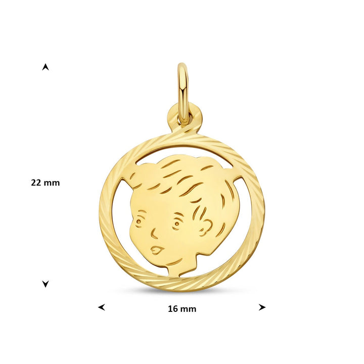 9k Geelgouden ronde hanger kinderkopjes 16 mm
