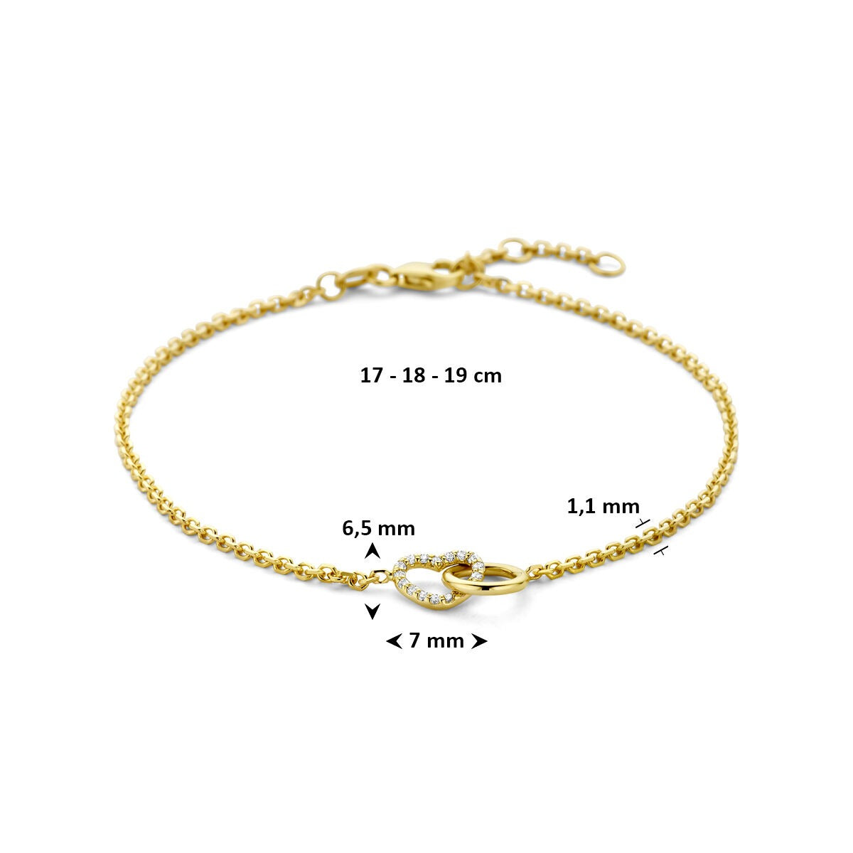14k Gelbgold Armband mit Kreis und Herz Lab Grown Diamant 0.09ct