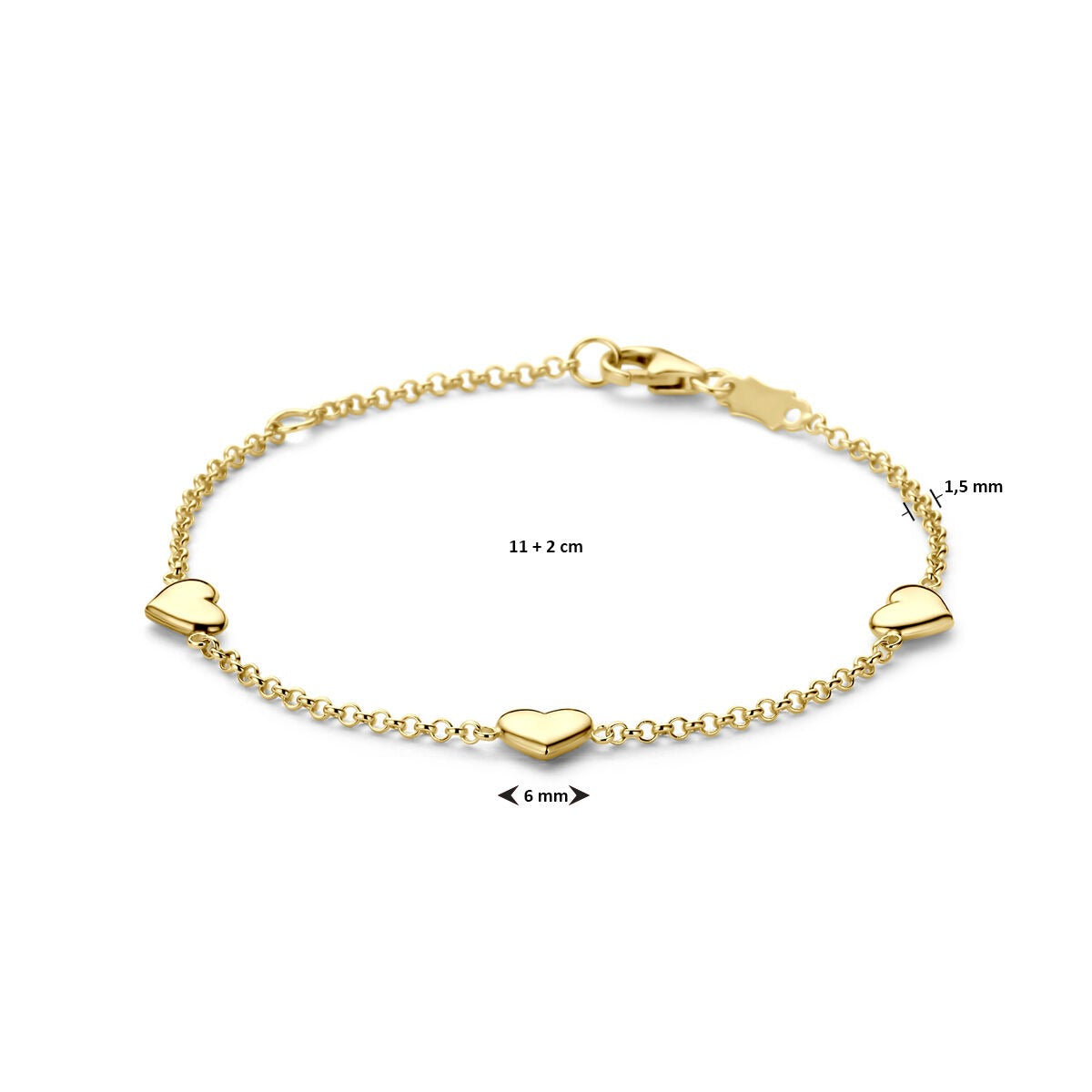 14k Gelbgoldarmband mit Herzen
