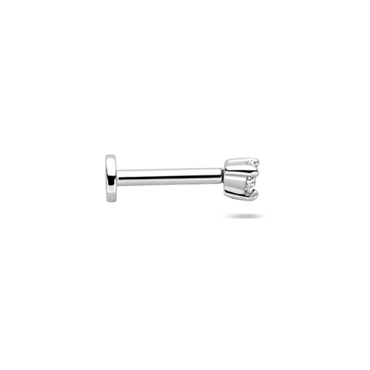 925 Rhodiniertes Silber Flat Back Piercing mit Zirkonia