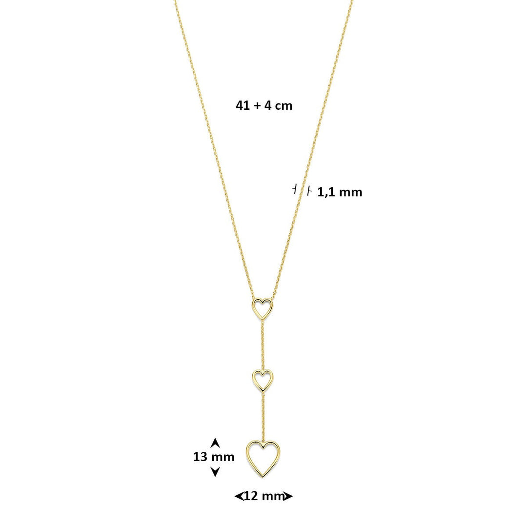 Geelverguld 925 zilveren Y-collier met hartjes