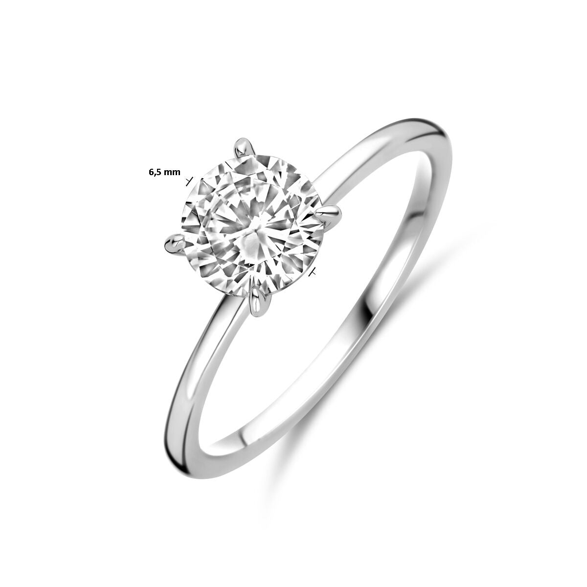 Silberring mit brillantgeschliffenem Zirkonia – rhodiniertes 925er Silber, 6,5 mm