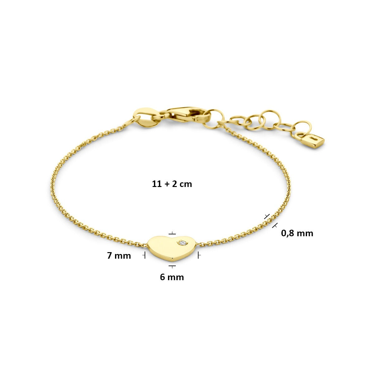 9 Karat Gelbgold Kinderarmband mit Herz und Zirkonia