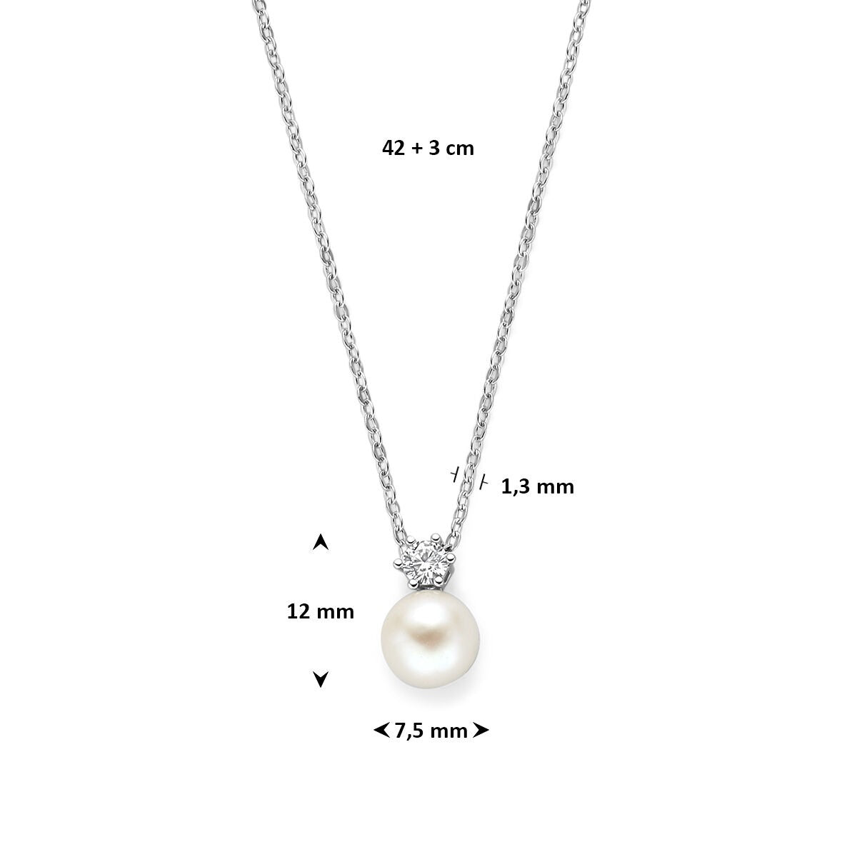 Rhodinierte 925er Silberkette mit Perle und Zirkonia
