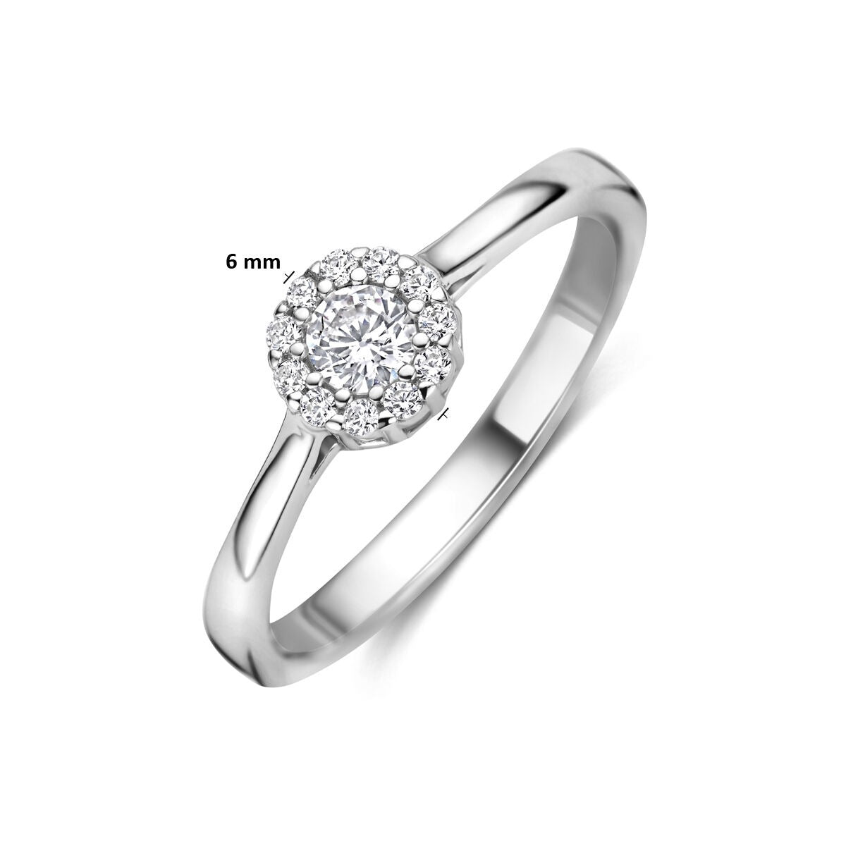 Damenring aus Silber mit brillantgeschliffenem Zirkonia in Entouragefassung