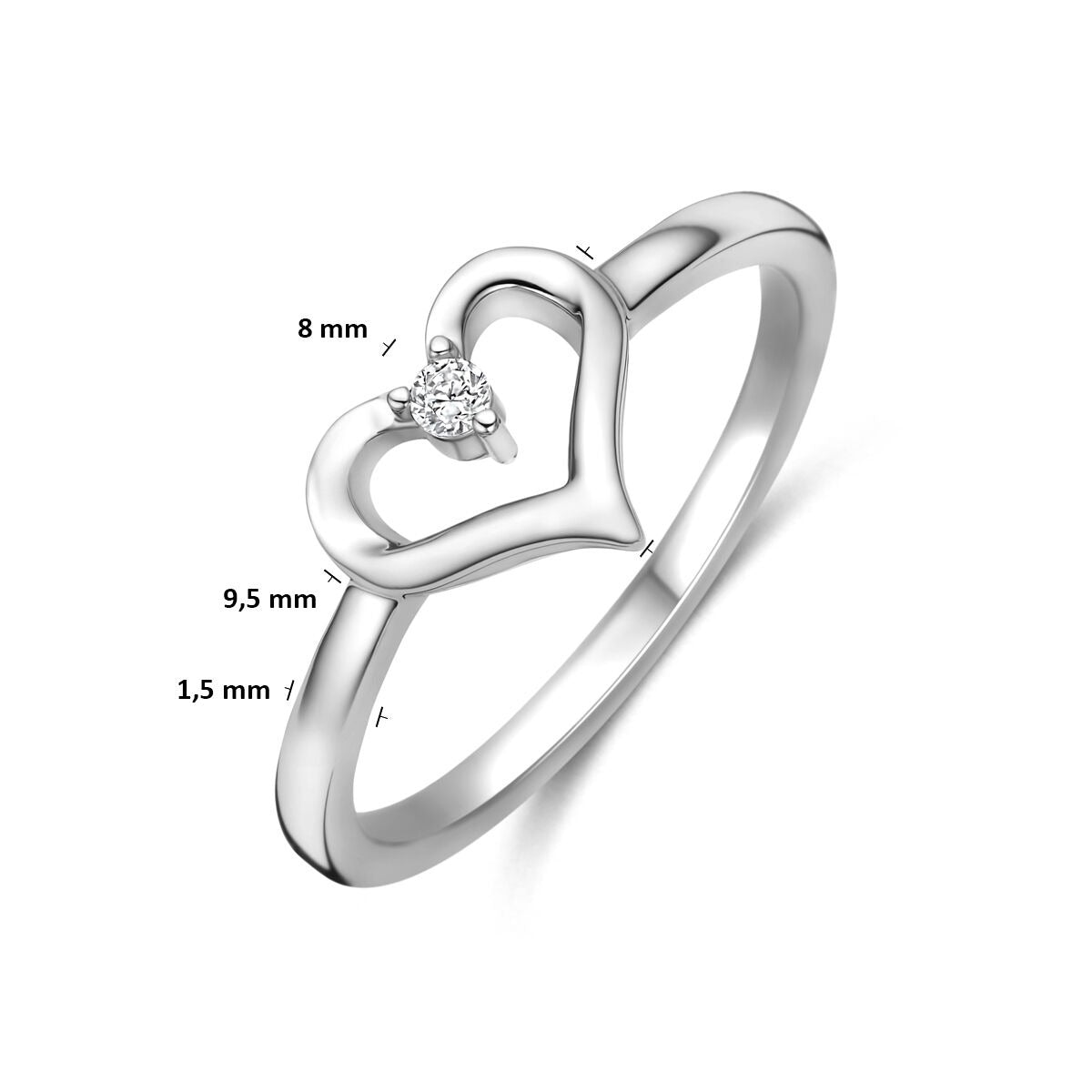 Rhodinierter 925er Silberring mit Herz und Zirkonia