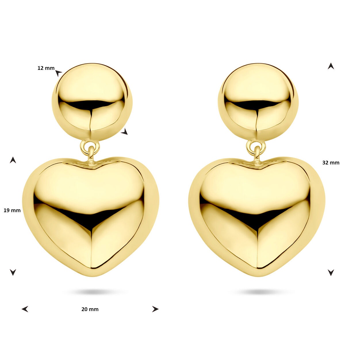 Gelbgold plattierte 925er Silber Ohrhänger mit Herz