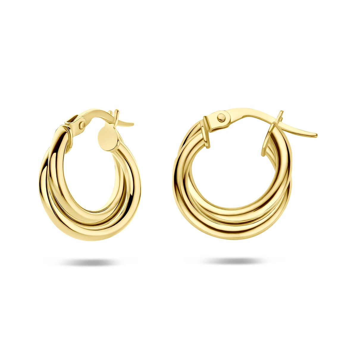 14k goldene Ohrhänger mit Scharnierverschluss und dreifachem, geschwungenem Design