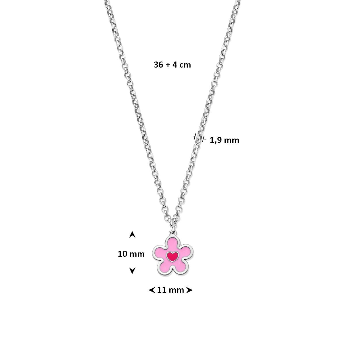 Rhodiniertes 925er Silber Kindercollier mit Blume und Herz