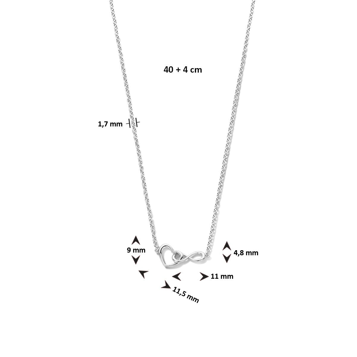 Rhodiniertes 925er Silbercollier mit Herz und Infinity