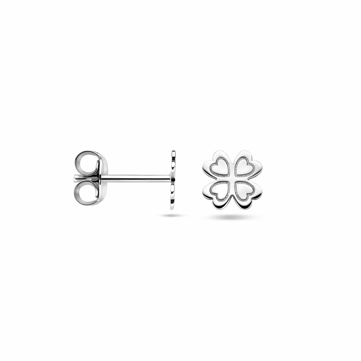 Rhodinierte silberne Ohrstecker in Kleeform