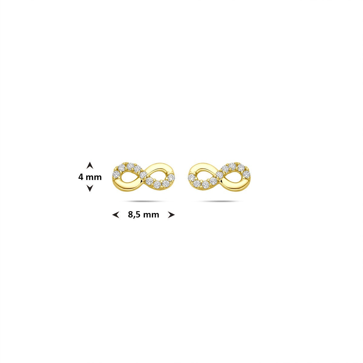 9k Geelgouden oorknoppen met infinity en zirkonia