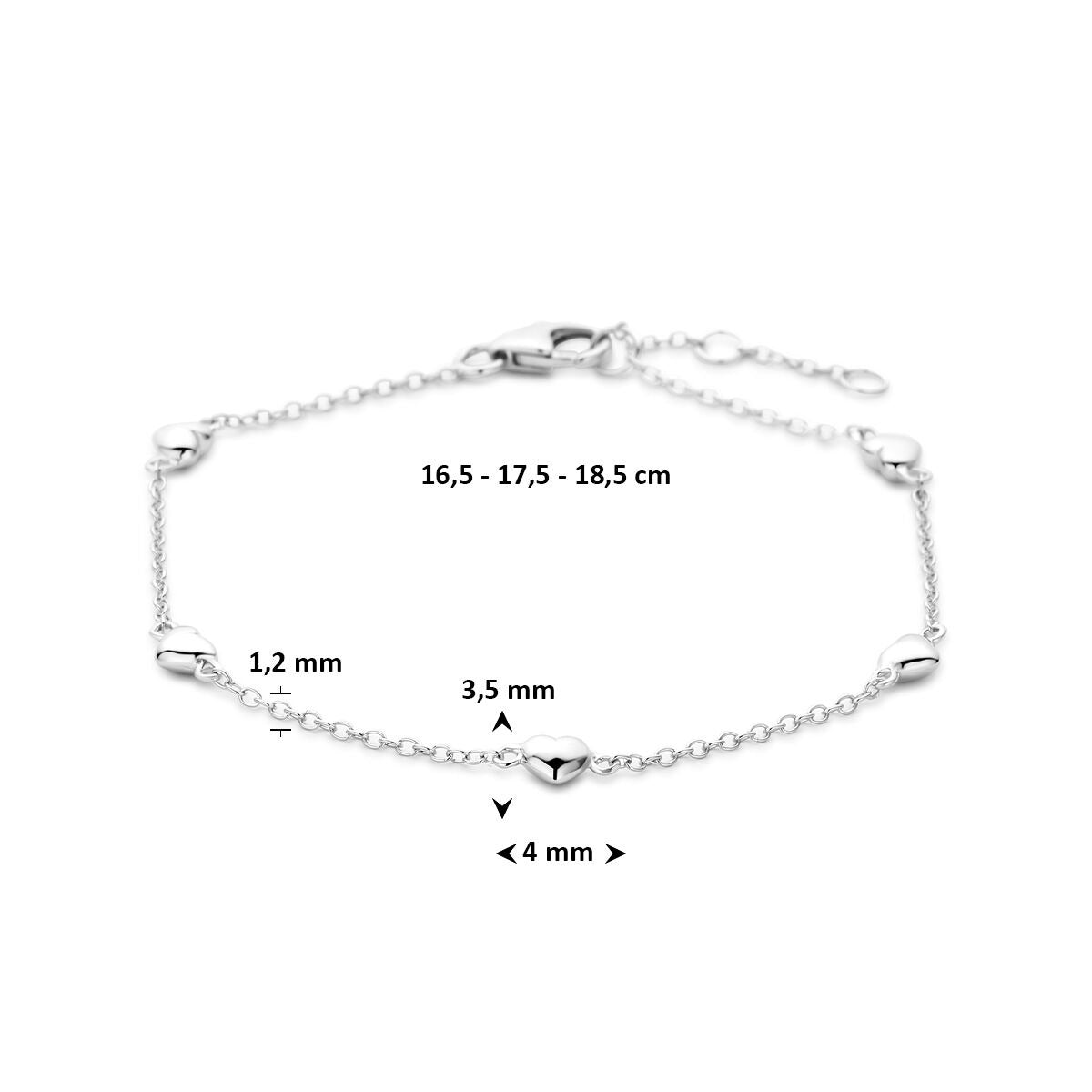 Damenarmband aus rhodiniertem Silber mit Herzchen 18,5 cm