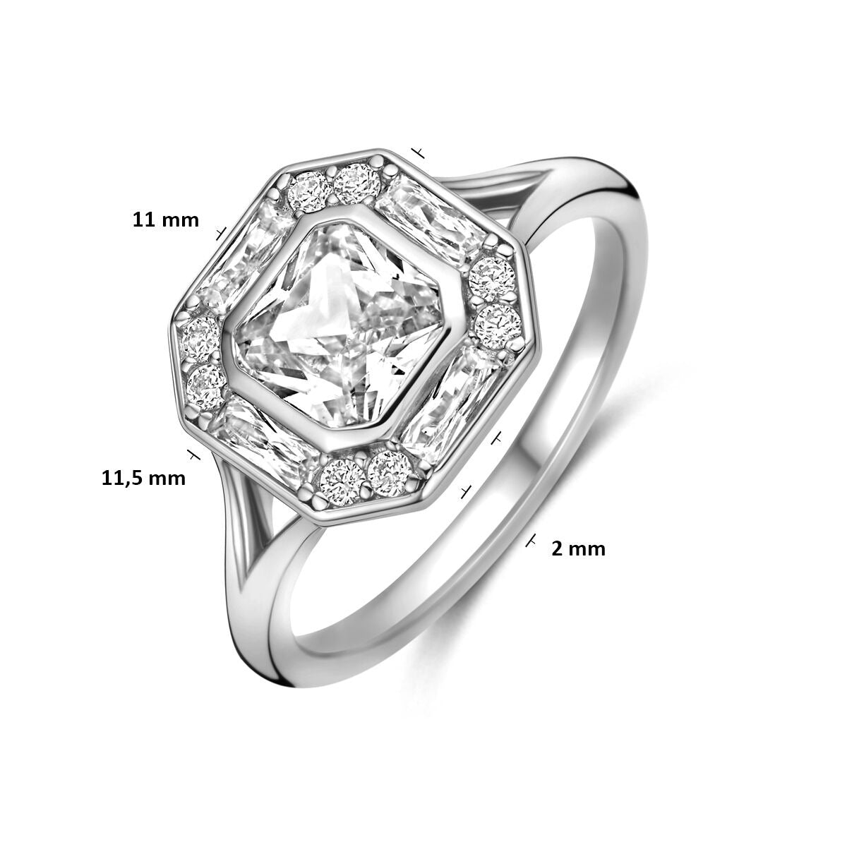 Rhodinierter 925er Silberring mit Zirkonia-Entourage