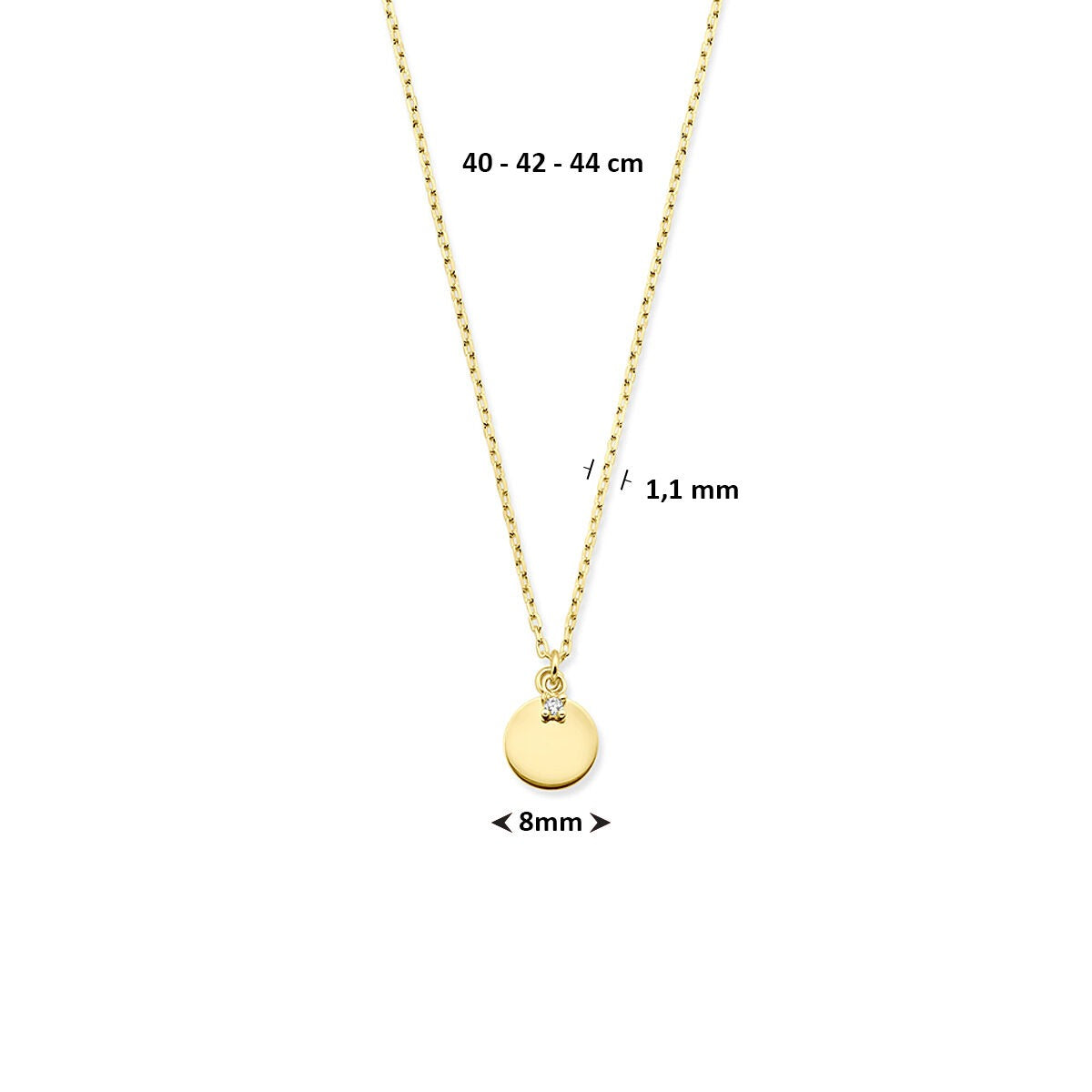 14 Karat Gelbgold Halskette mit Kreis und Zirkonia – 40-44cm