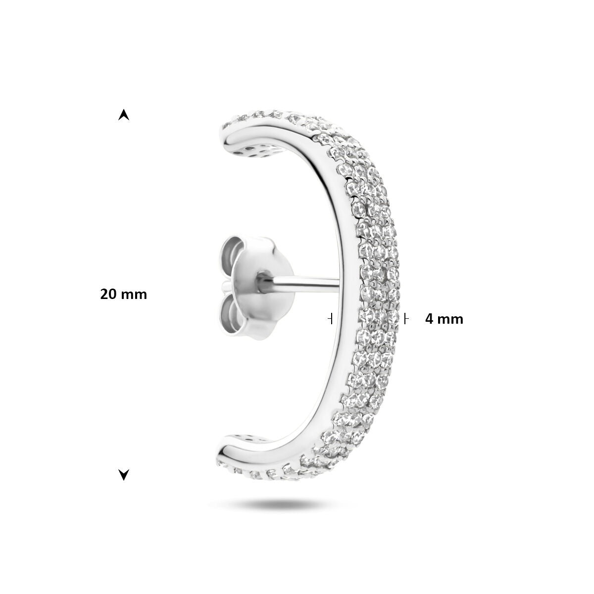 Rhodinierter 925er Silberohrring mit Zirkonia-Pavé