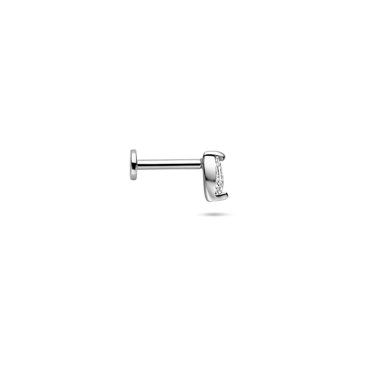 Silbernes Flat-Back-Piercing mit Marquise-Zirkonia – rhodiniert 925