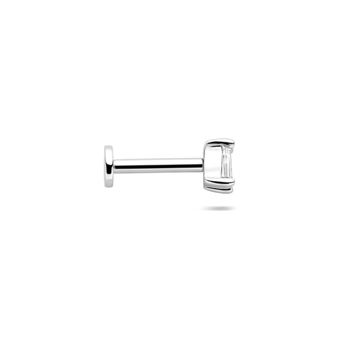 925 Rhodiniertes Silber Flat Back Piercing mit Zirkonia
