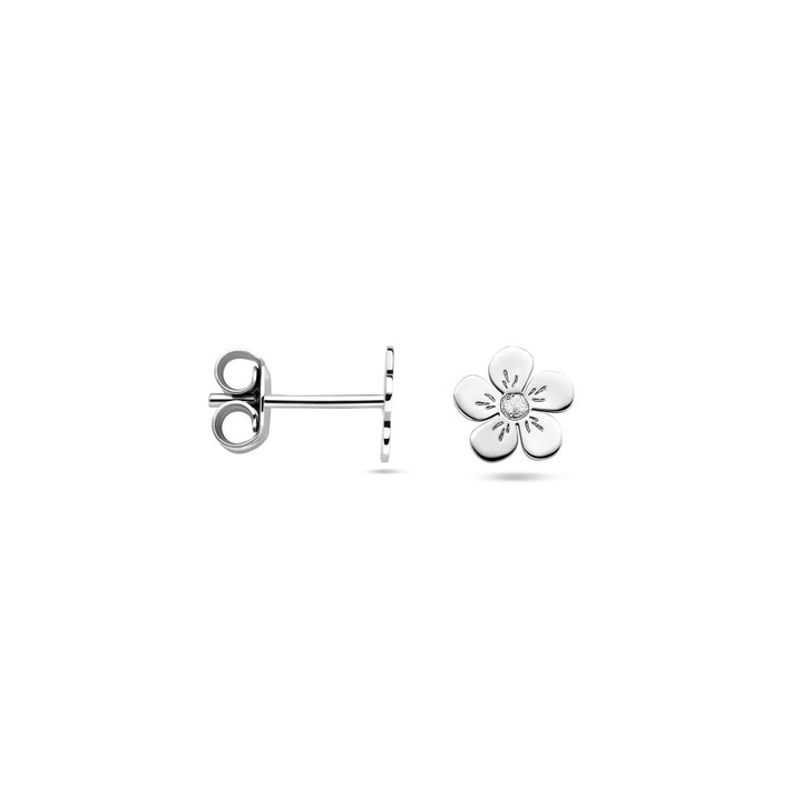 Silber rhodinierte Blumen-Ohrstecker