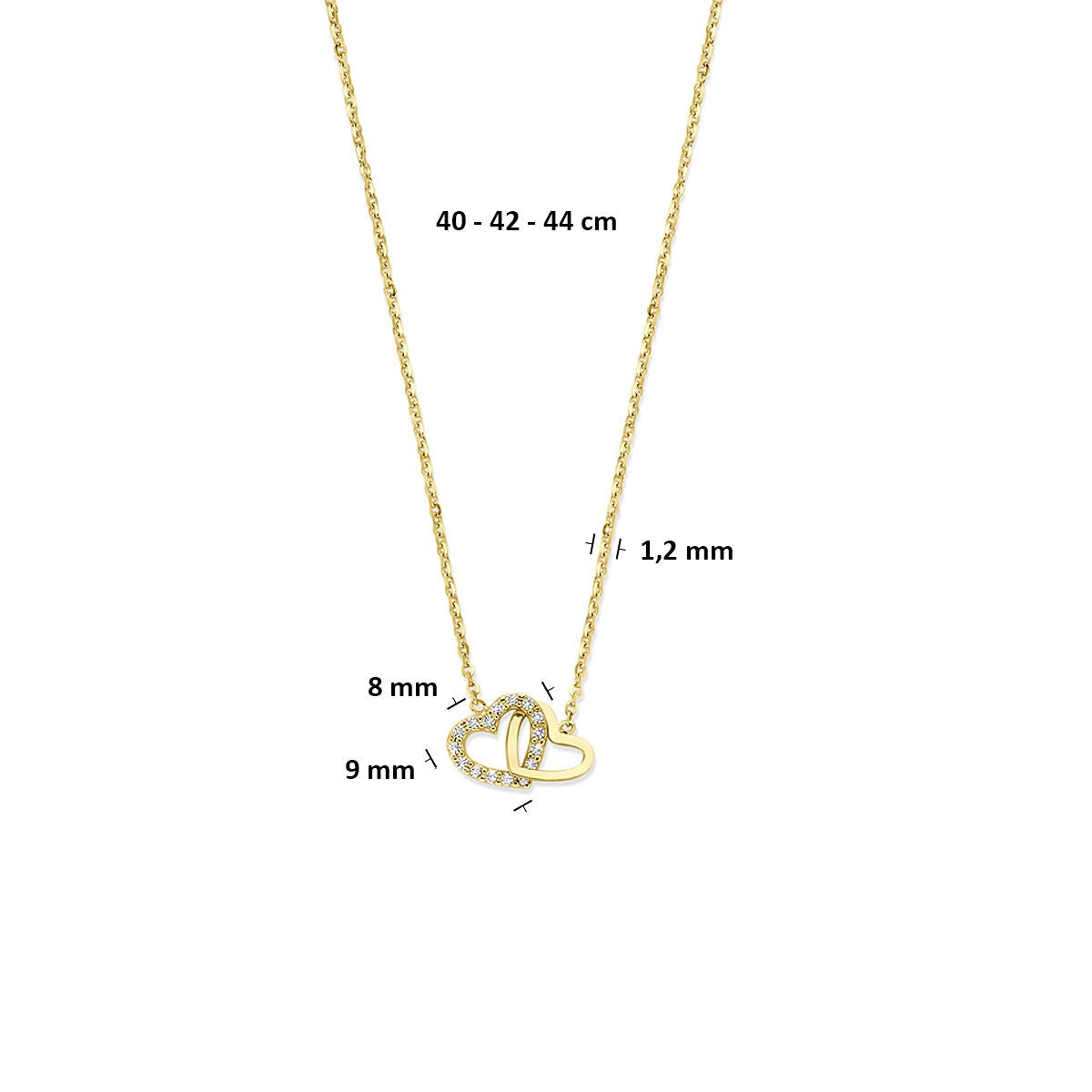 14k Gelbgoldkette mit Herz und Zirkonia