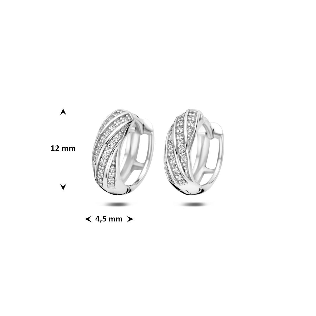 Rhodinierte 925er Silber Klappcreolen mit Zirkonia 12 x 4.5 mm