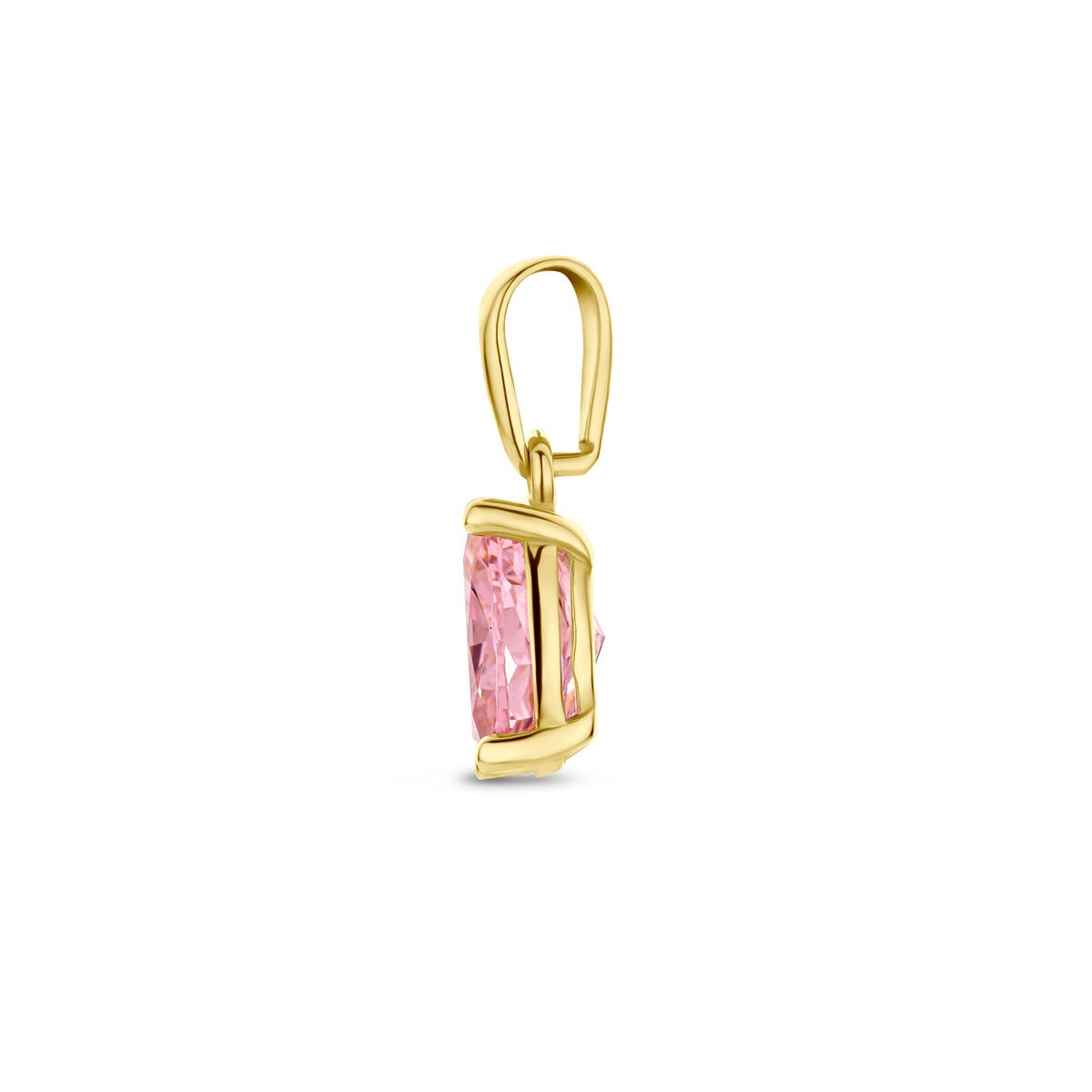 14k Gelbgoldanhänger mit rosa Zirkonia – Ovale Fassung