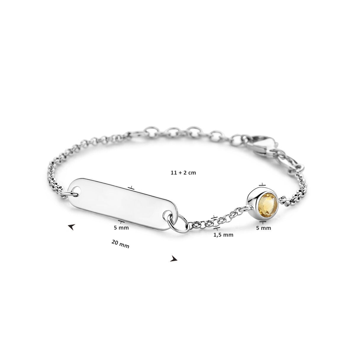 Rhodiniertes Kinder-Gravurarmband aus Silber mit Granat – Verstellbar 11–13cm