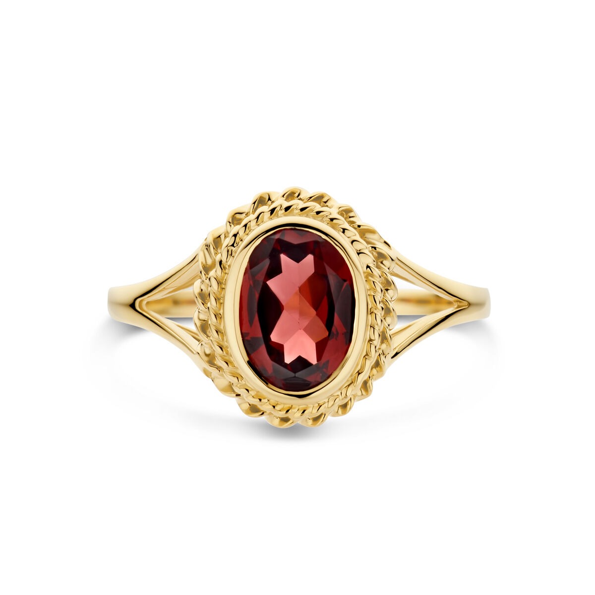 14 K Gelbgoldring mit Granat