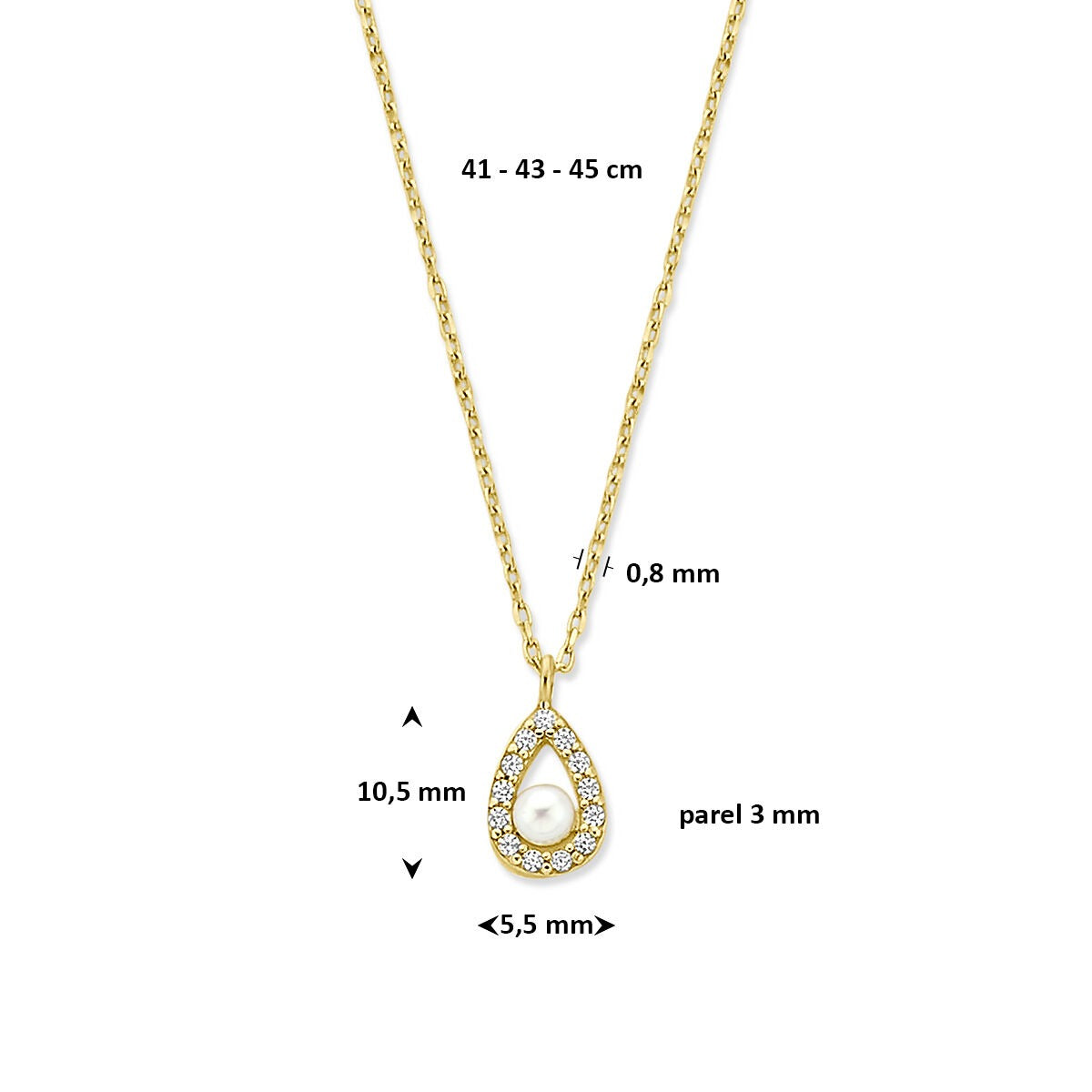 14k Gelbgoldkette mit Perle und Zirkonia