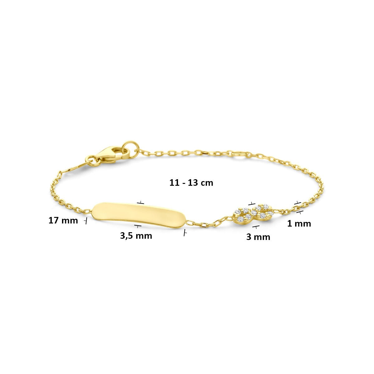 Goldenes Gravurarmband 14k mit Infinity und Zirkonia – Kinderarmband