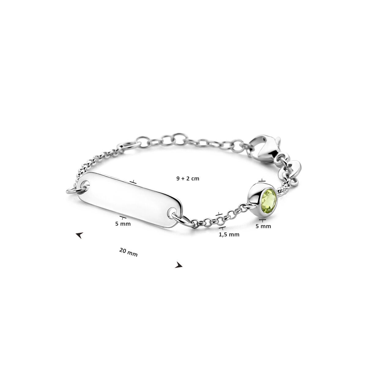 Rhodiniertes Kinderarmband aus Silber mit Saphir – Verstellbar 9–11cm