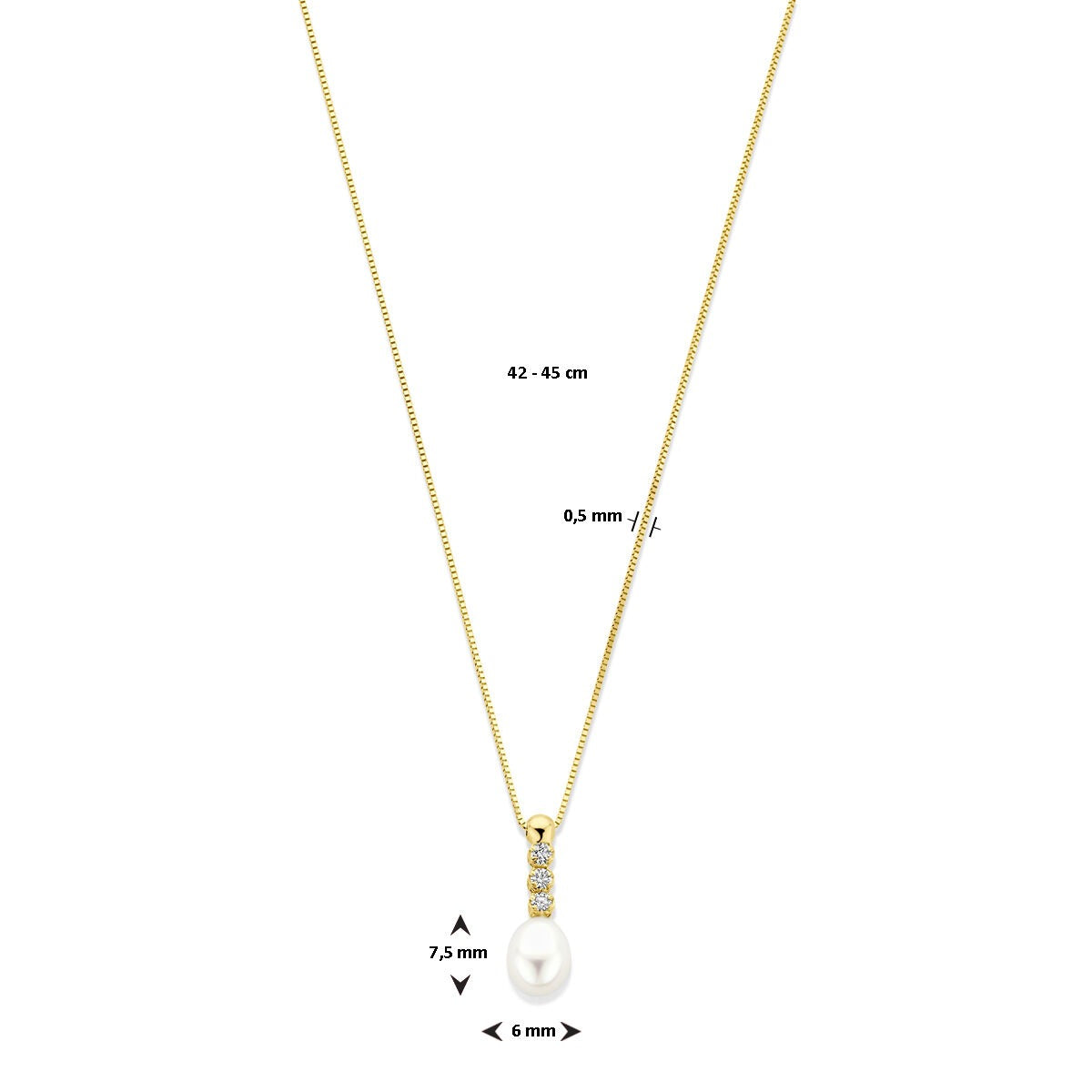 14k Gelbgoldcollier mit Zirkonia und Süßwasserperle