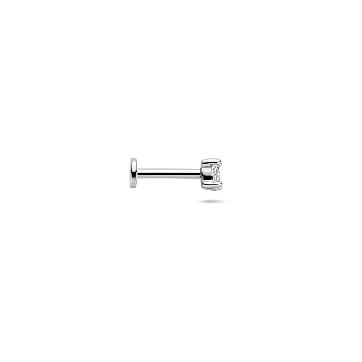 Silbernes Flat-Back-Piercing mit Zirkonia – rhodiniertes 925er Silber