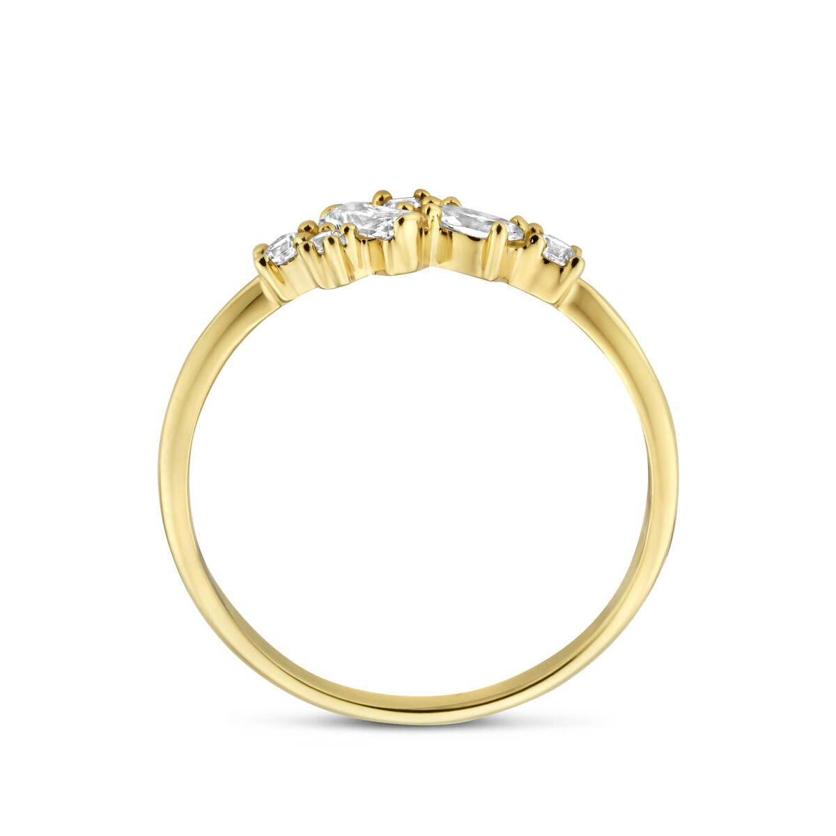 Damenring aus 14 Karat Gelbgold mit Zirkonia in Entouragefassung