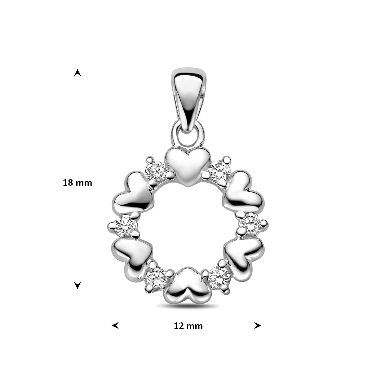 Rhodinierter Silberanhänger mit Herzen und Zirkonia