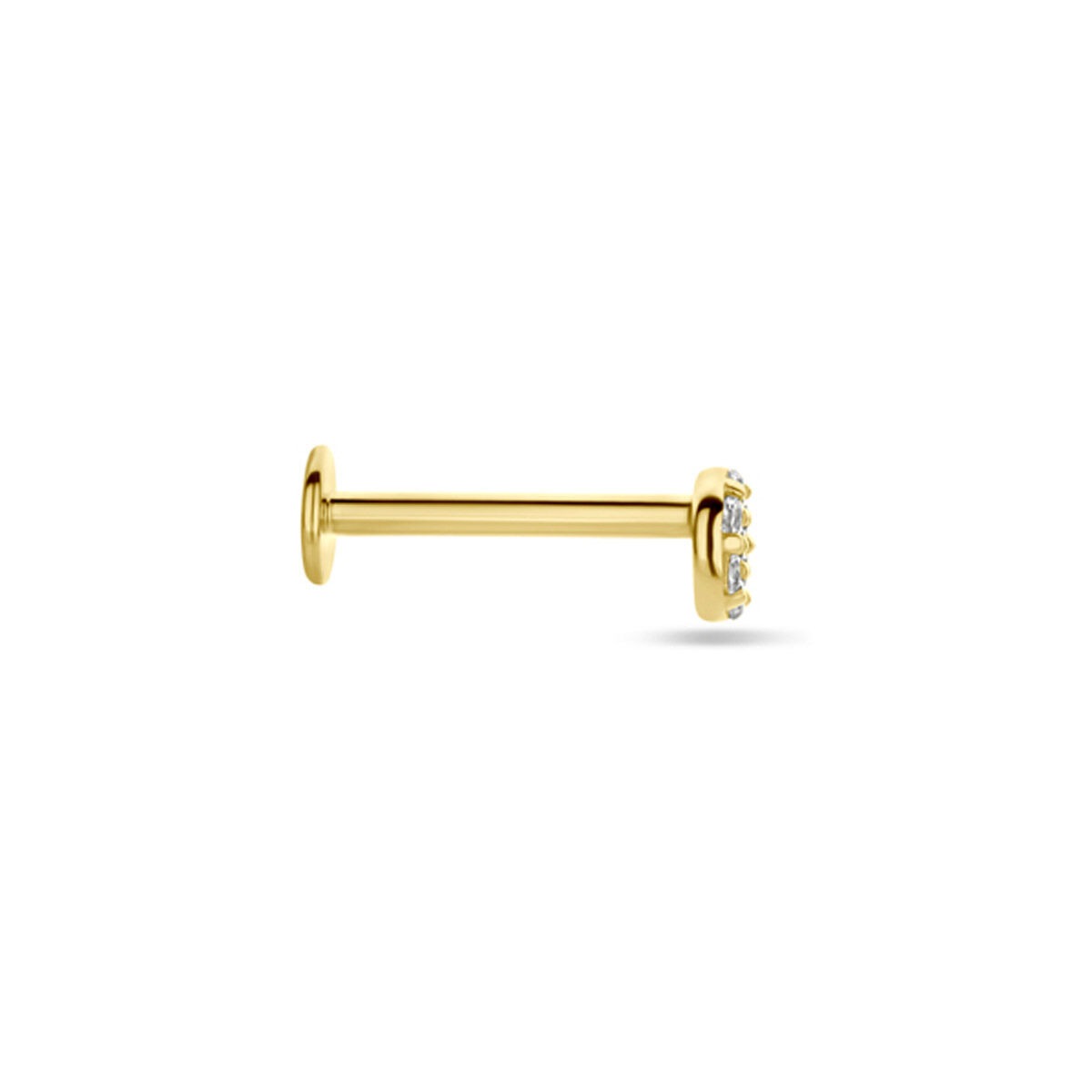 9k Gelbgold Flat Back Piercing mit Pavé Zirkonia 3,5 mm