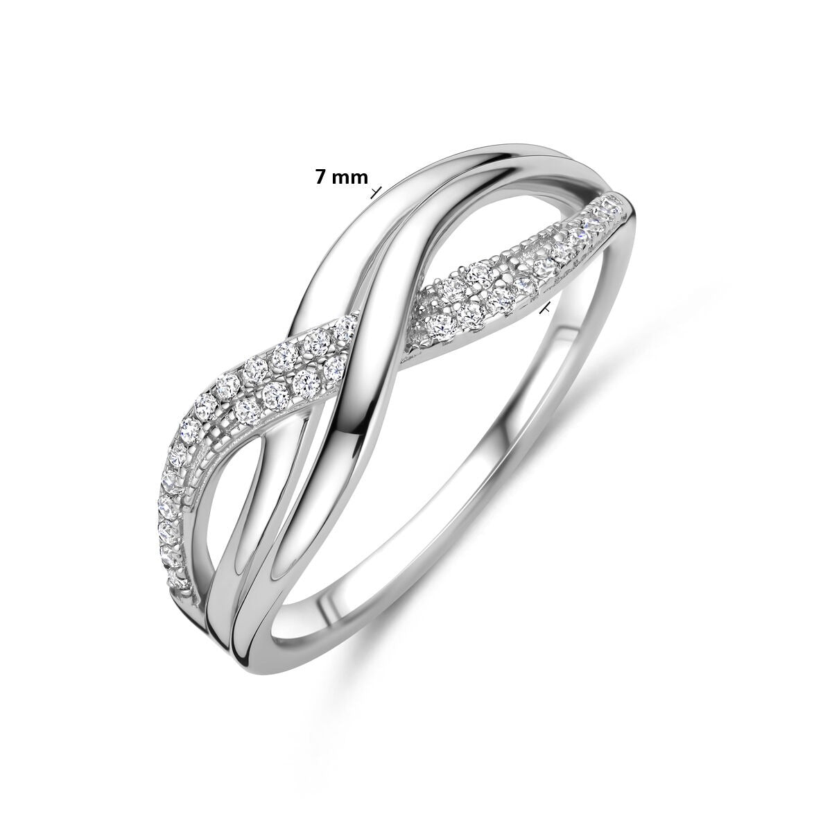 Rhodinierter Damenring aus Silber mit Zirkonia – 7 mm breit